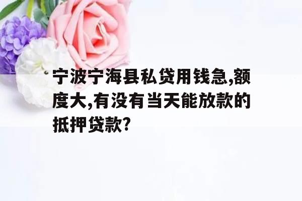宁波宁海县私贷用钱急,额度大,有没有当天能放款的抵押贷款?